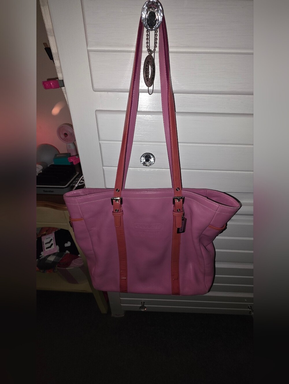 Coach Pink Leather Tote with Pink Accents